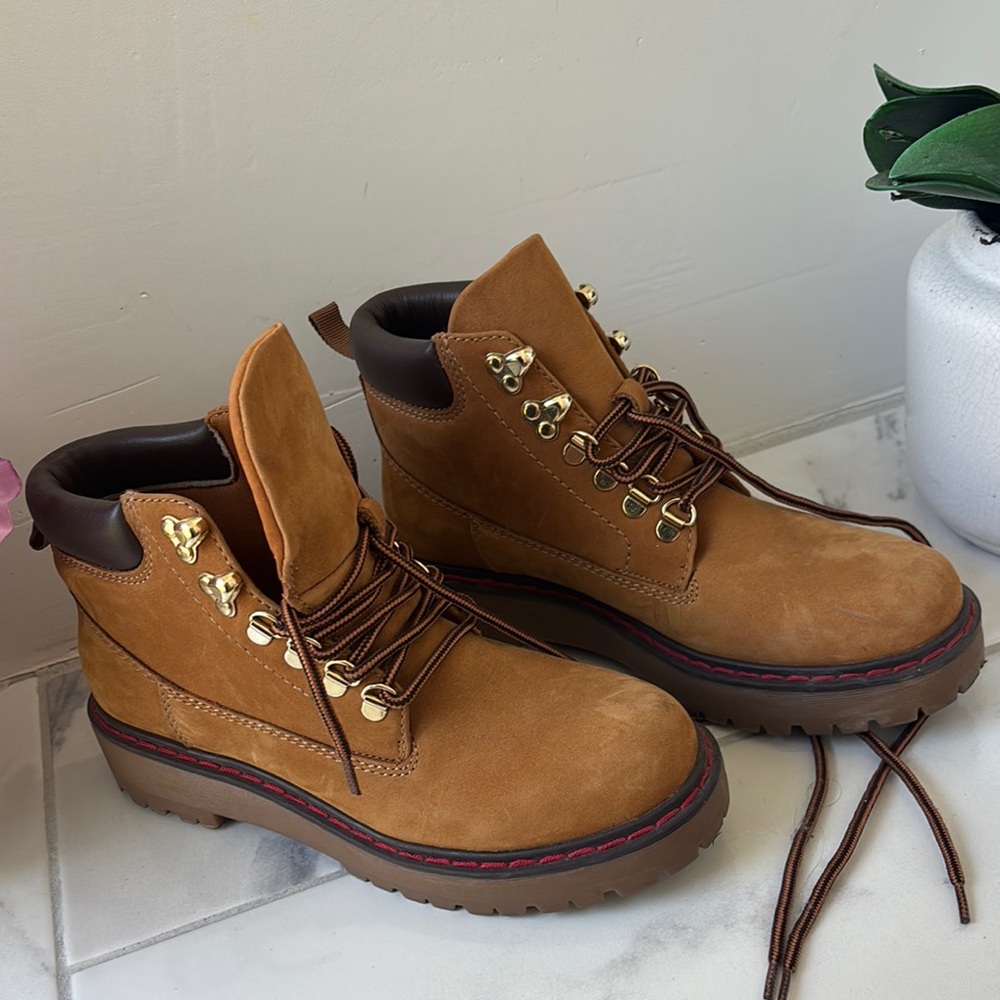 Aldo Brown and Gold Combat Boots with Padded Collar